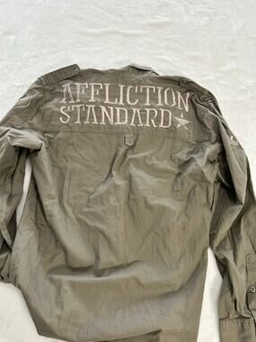 Affliction Shirt NWOT Men's Embroidered Long Sleeve Tan Size 2X 100% Cotton New!
